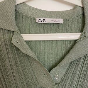 Sparkly Zara Pastel Green Collared Shirt